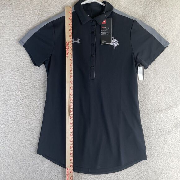 NWT Under Armour Polo Shirt Womens Small Black Viking Logo Golf Loose Fit NEW - Picture 3 of 16